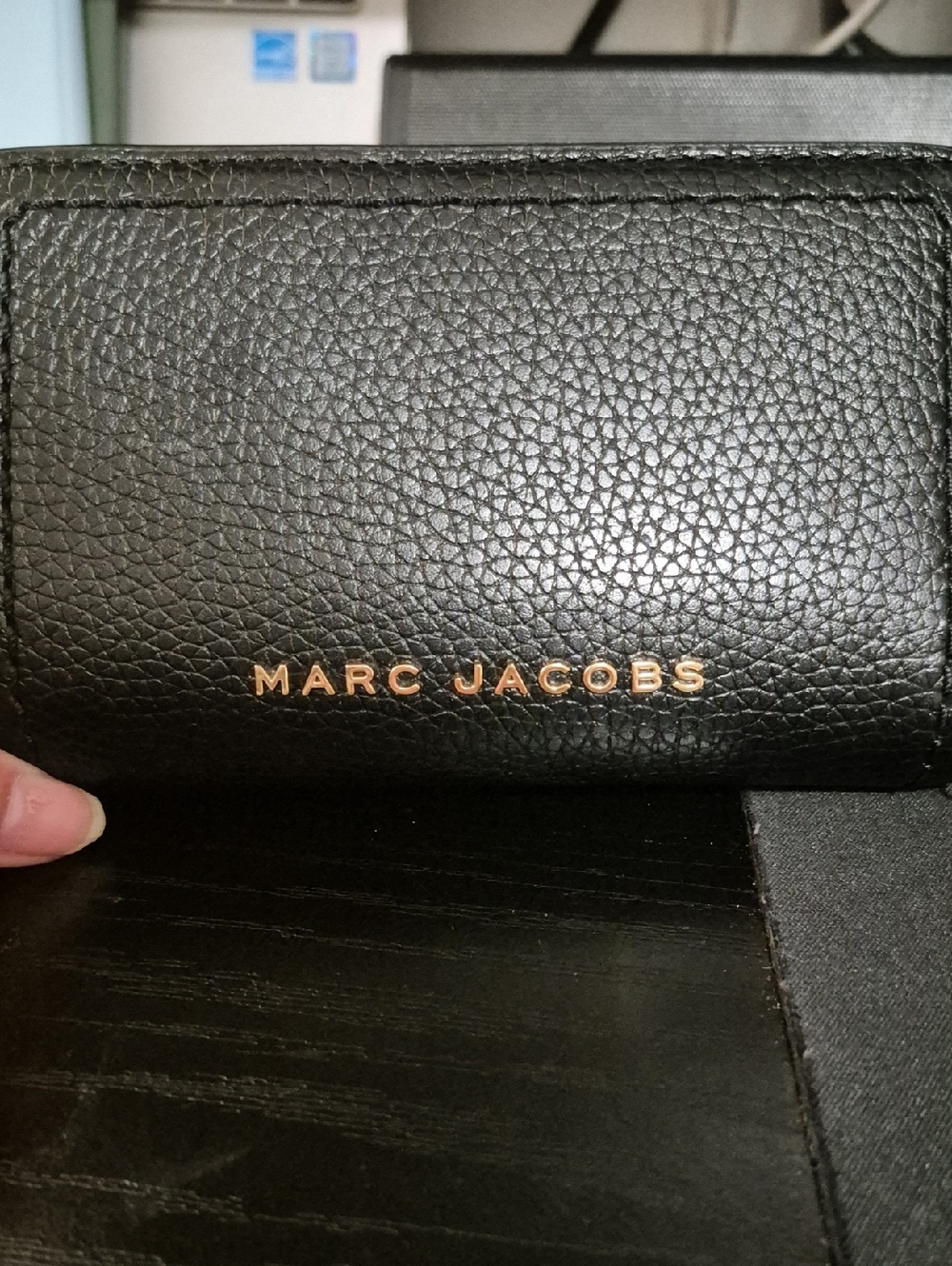 Marc Jacobs Black Pebbled Leather Card Holder with Gold Logo